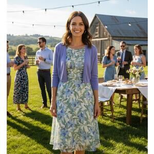 North Style Misses Sleeveless Floral Dress in Lavender Blue Cream Shrug Set Sz 8